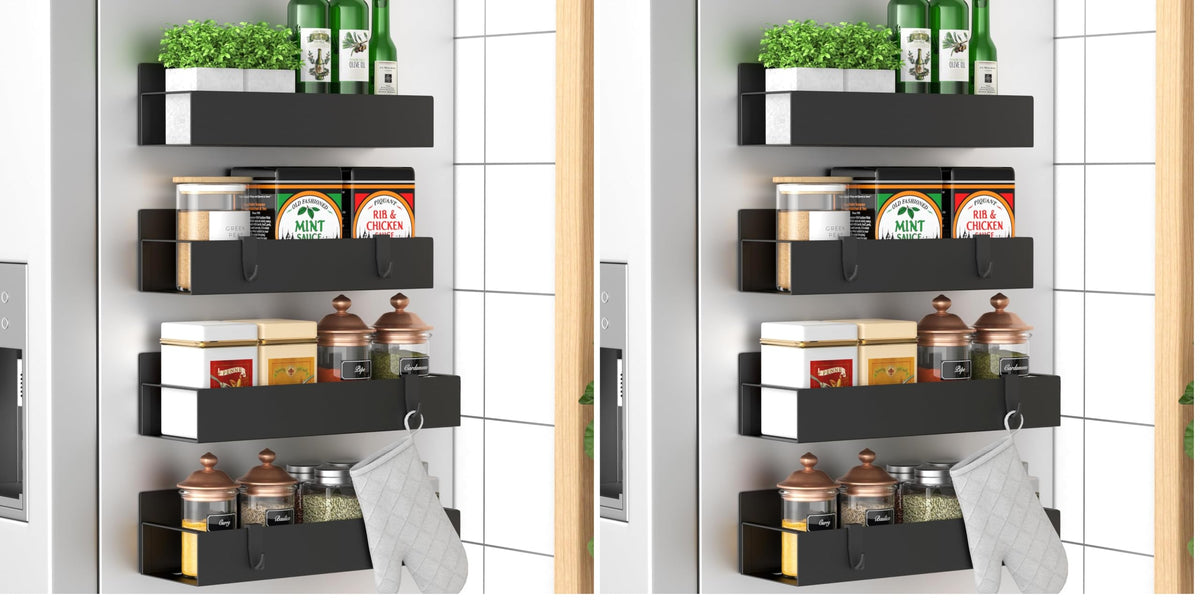 HuggieGems Metal Magnetic Spice Rack for Refrigerator Black, 4 Pack