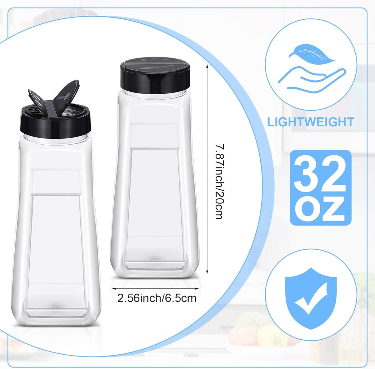 Zhehao 16 Pcs 32oz Plastic Spice Jars Bottle Containers with Black Cap