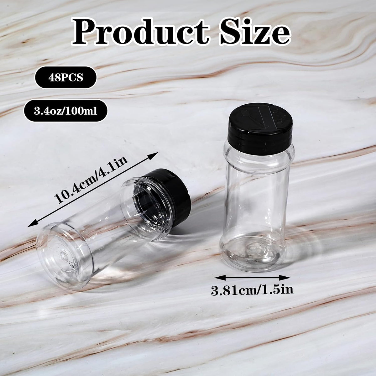 48 Pack Clear Plastic Spice Jars with Label and Shaker Lids Empty Spice Bottles Seasoning Containers Seasoning Jars Shaker Condiment Pots for Pepper Powders 3.4 oz