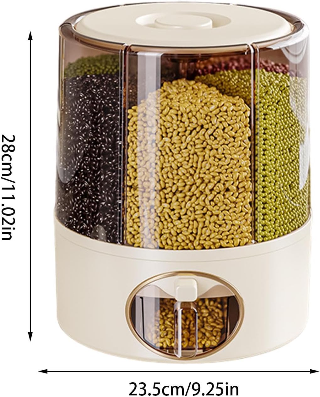 Grain Storage Container, 6 Grid Rice Dispenser, Rotating Storage Bin