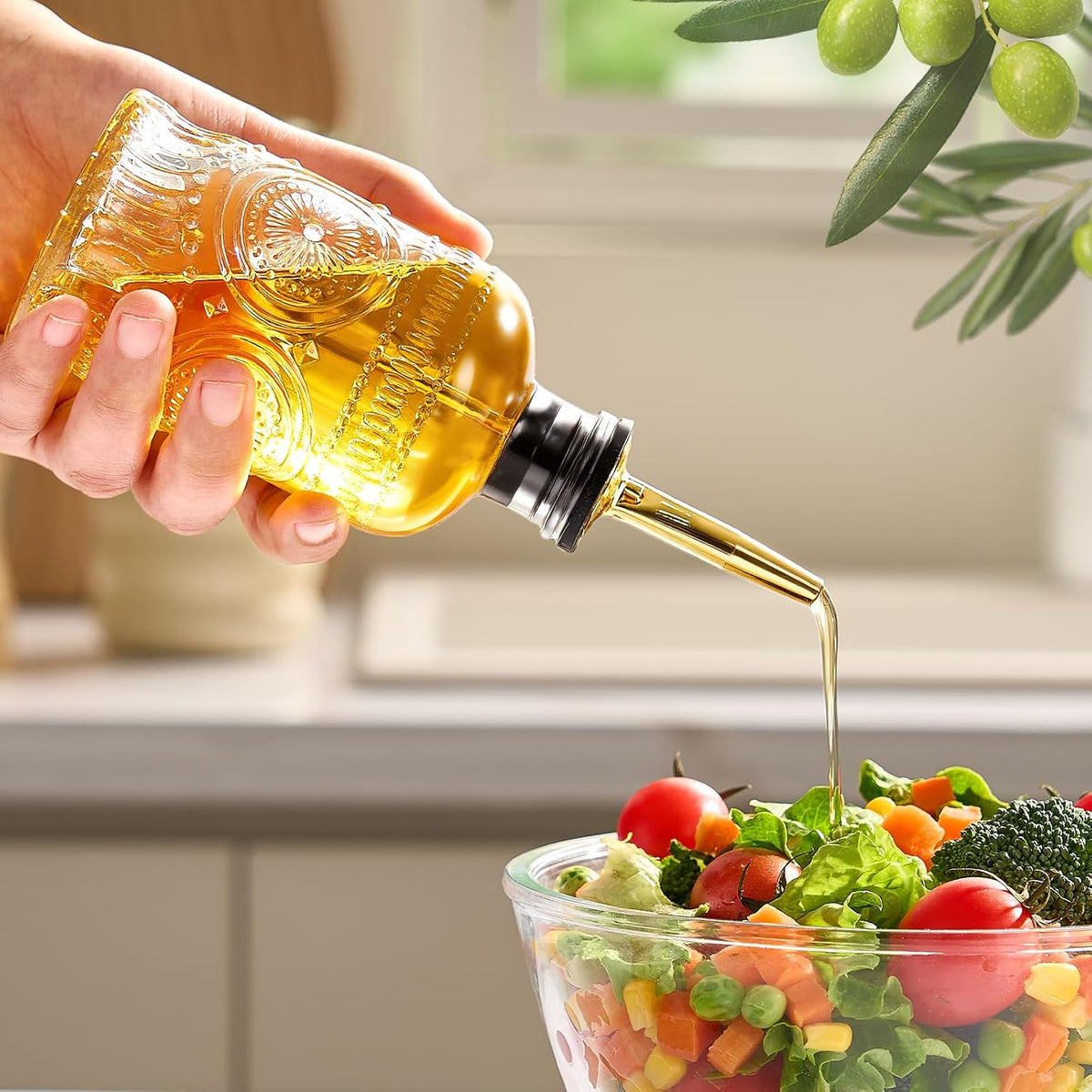 Baalaka Glass Olive Oil Dispenser Bottle Set, 7 oz, 2 Pack