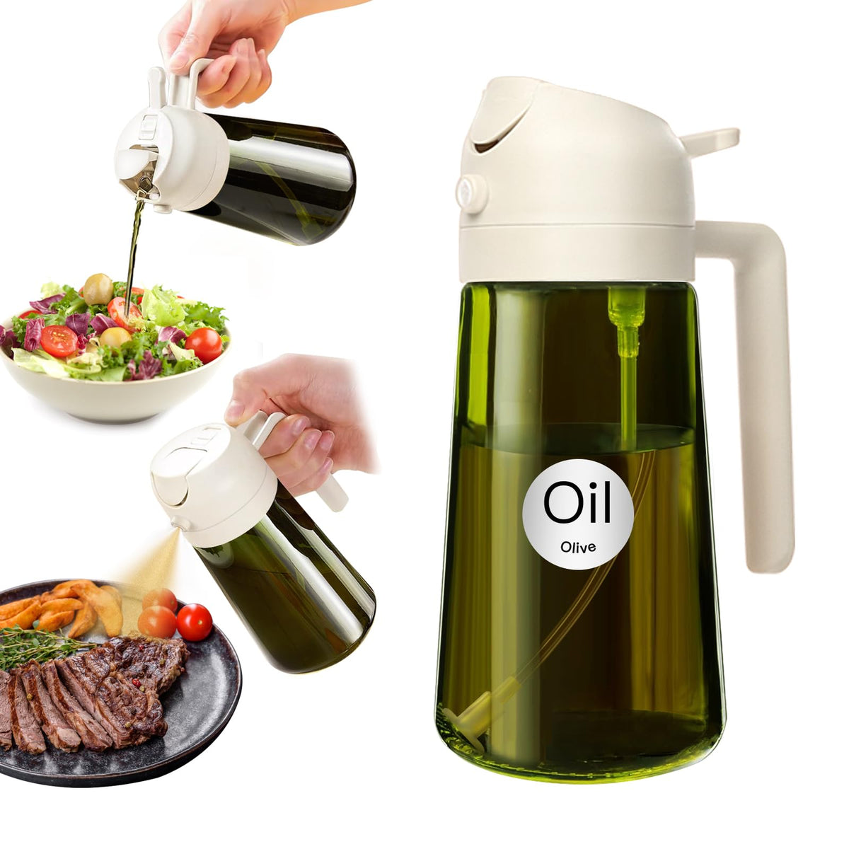 YARRAMATE 16 oz 2-in-1 Dark Glass Olive Oil Sprayer & Dispenser, BlackGreen