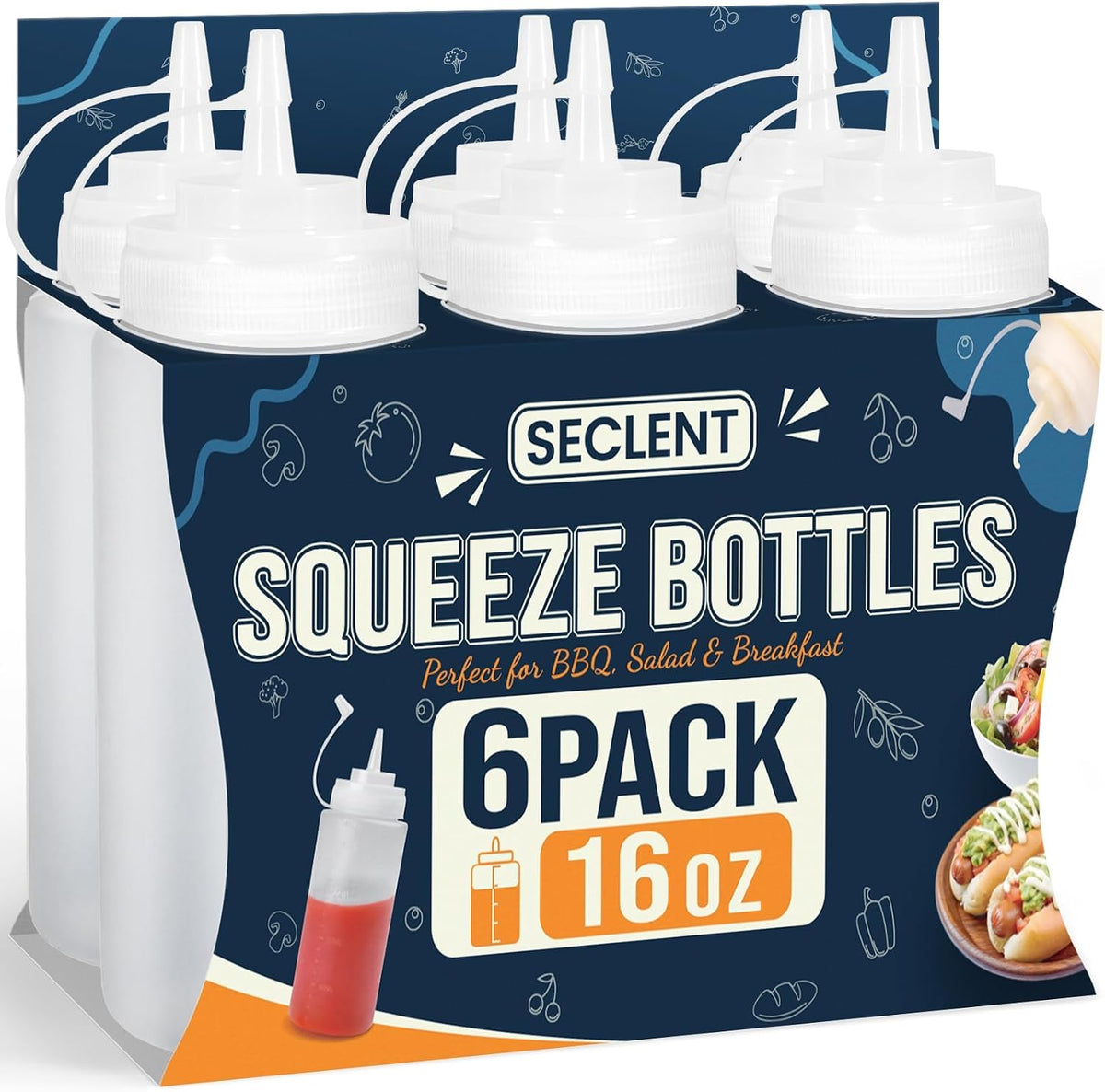 16 oz Condiment Squeeze Bottles, Squeeze Bottles for Sauces, Syrup Bottles