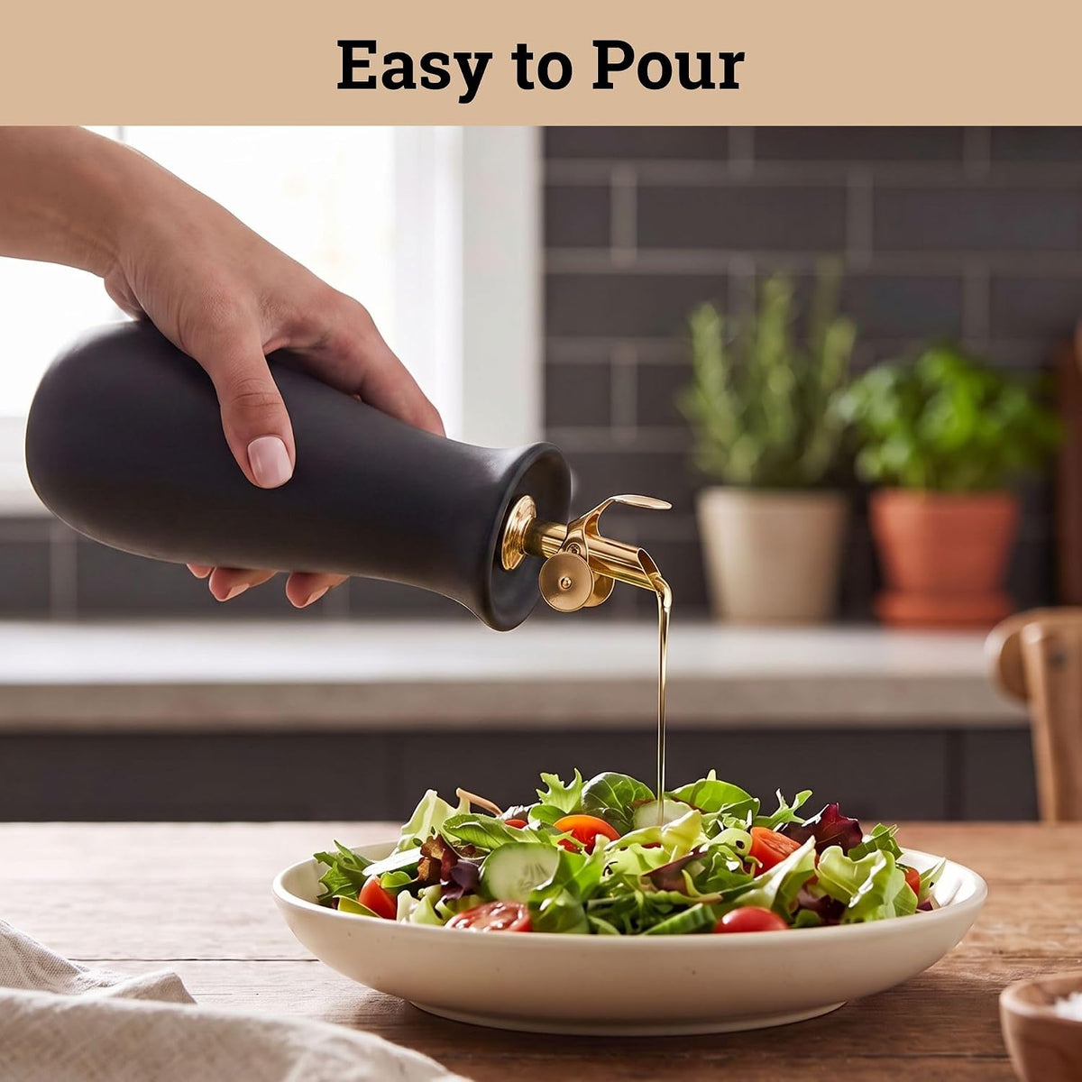 Ceramic Olive Oil Dispenser with Self-Closing Gold Spout, 530mL, Leakproof