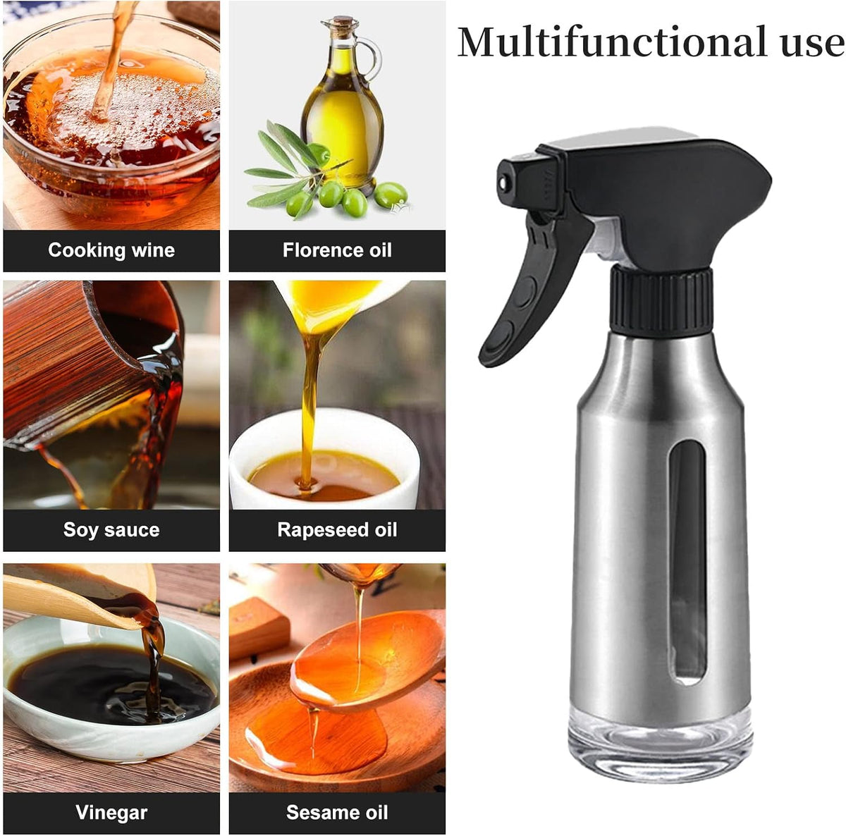 Oil Sprayer for Cooking,Stainless Steel Olive Oil Mister for Air Fryer Black Nozzel Dispenser Bottles Fat Reduction Glass Oil Control Spray Pot 6.35oz(180ml) Capacity