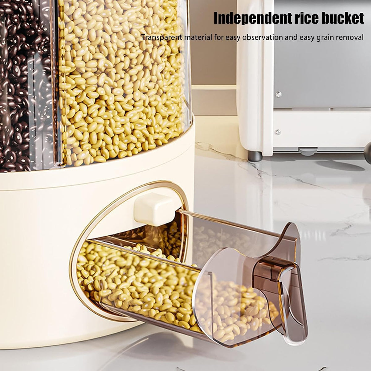 Grain Storage Container, 6 Grid Rice Dispenser, Rotating Storage Bin