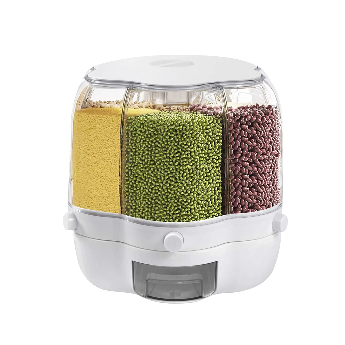 Grain Storage Container Dispenser, 6 Grids rice dispenser rotating, 360° rotating food dispenser One-Click Output rice Storage Round Grain Dispenser Kitchen (Matcha Medium 1.53kg)
