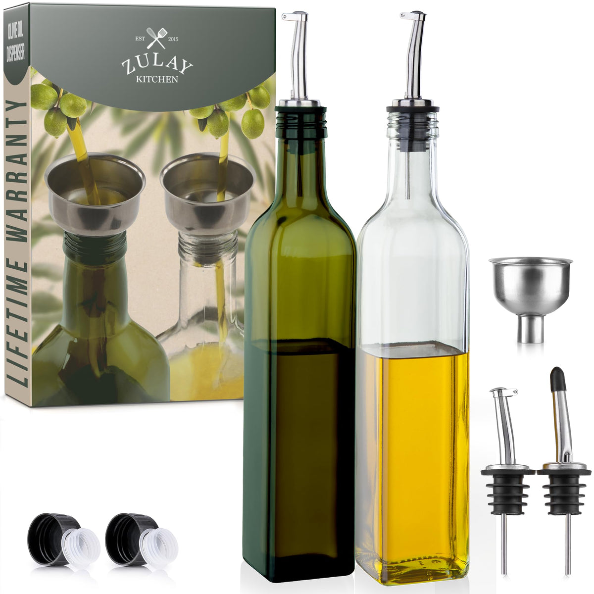 Zulay Kitchen 17oz Olive Oil Glass Dispenser Bottle