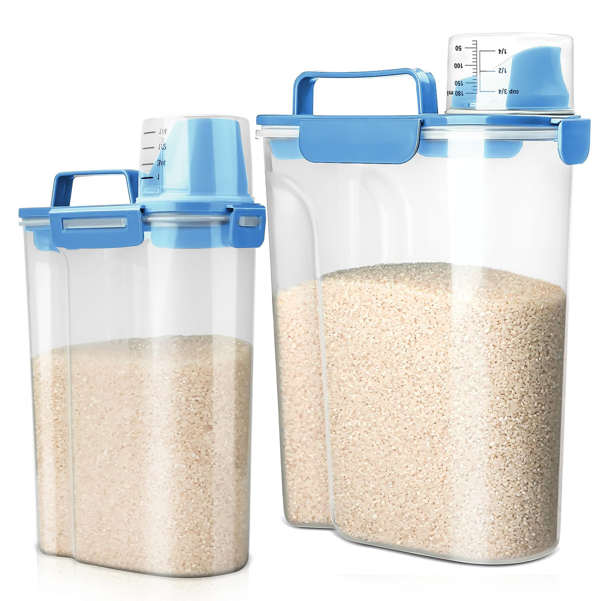 Viretec Rice Airtight Storage Container, 3 to 5Lbs Cereal Dry Food Flour Bin, Pet Dog Cat Food Dispenser with Measuring Cup, BPA Free Clear Plastic Kitchen and Pantry Organization Bin for Sugar