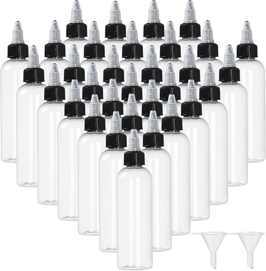 32 Pack 2 oz Plastic Squeezing Bottles, (Shekure) Clear Oil Dispenser Dropper Bottle Applicator with Twist Top Cap and Leak-Proof Inner Gasket for Crafts, Art, Glue, Paint and More