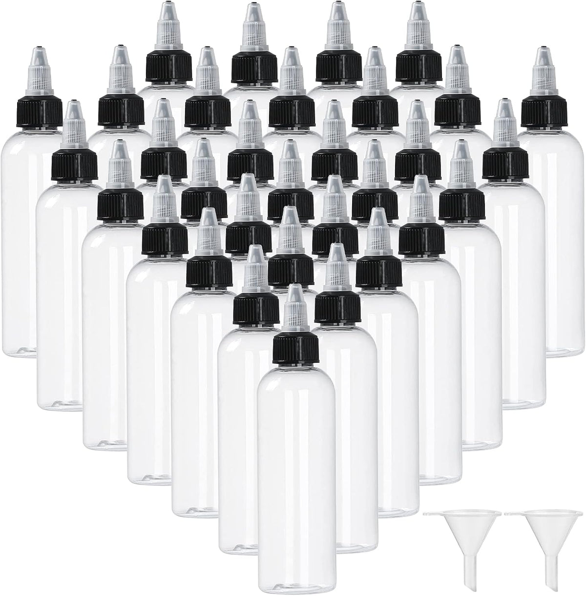 32 Pack 4oz Boston Dispensing Bottle Empty Round LDPE Plastic Squeeze Dropper Bottles Squeeze Bottle with Twist Top Cap for Liquids Oils Art Crafts Kitchen Household