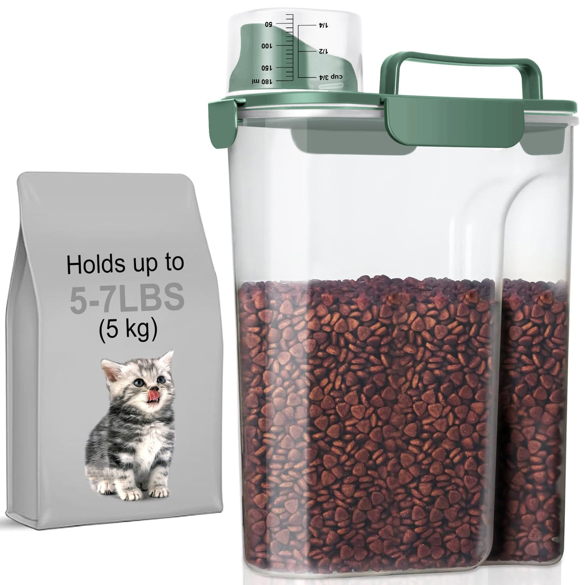 LEAWALK 5Lbs Airtight Cat Dog Food Storage Container with Upgraded Large Nozzle BPA-Free, Pet Food Storage Containers for Rice, Grain, Pet Food, Flour, Dog Treat Storage (Dark Gray, 5L-1pack)