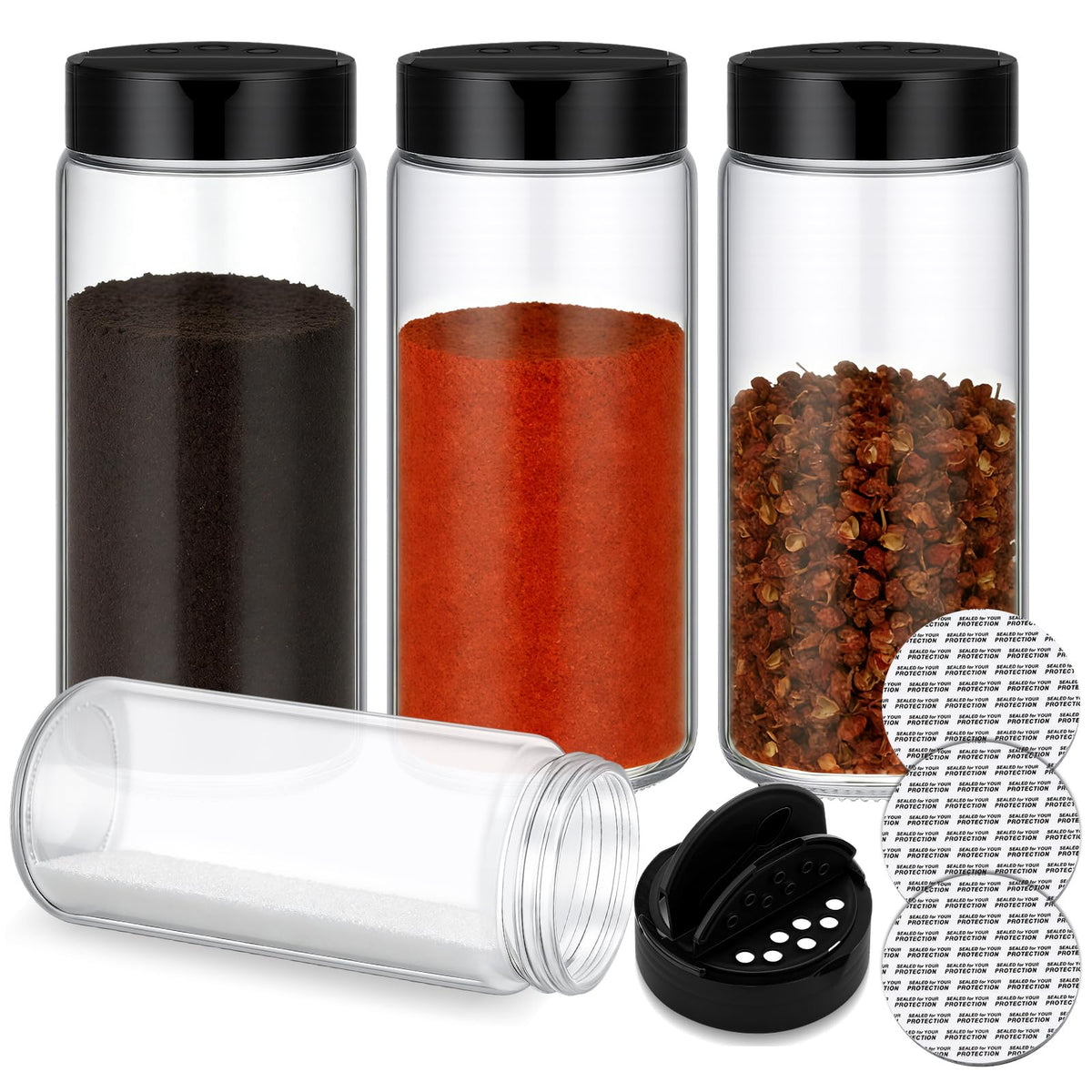 6 Pack 16 oz Glass Spice Jars with Shaker Tops Lids Large Spice Bottle with Lids for Kitchen, Herbs, Sugar, Pantry Herb Salt Pepper Storage (Round)