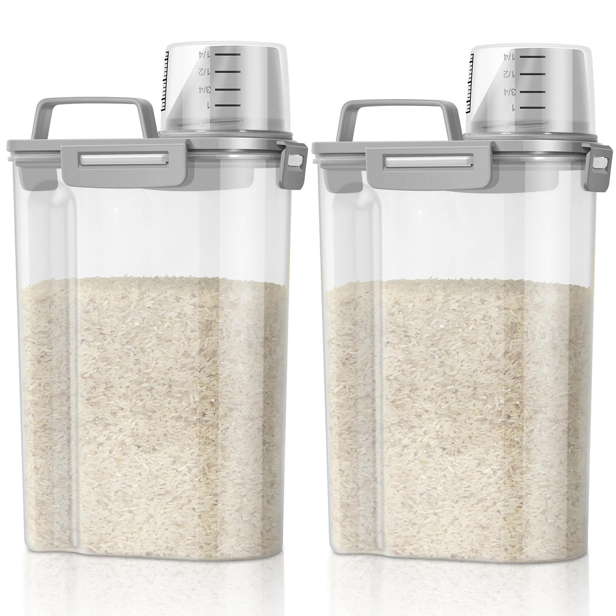 TBMax Rice Container Cereal Storage Container 2 Pack 5 Lbs, Kitchen Pantry Dry Food Storage Holder with Easy-Pouring Spout & Handy Cup, Small Pet Dog Cat Food Dispenser for Daily Feeding -Grey