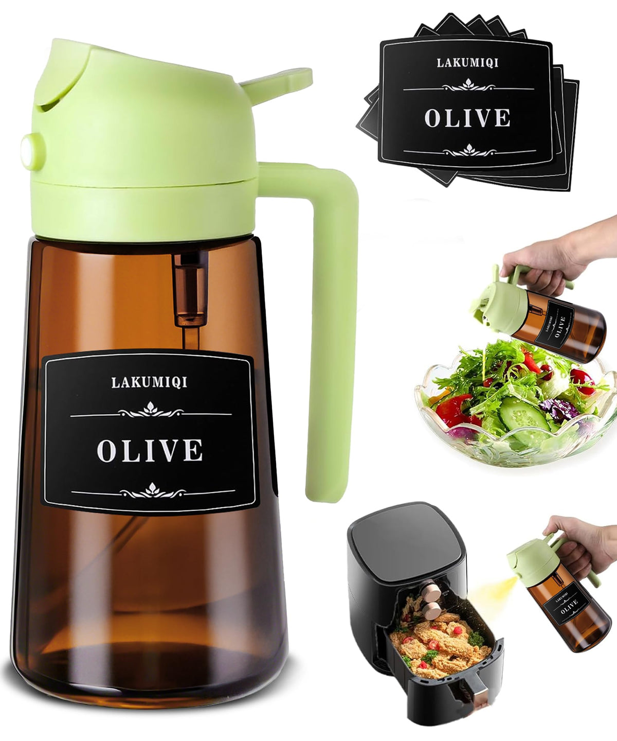Oliver Oil Sprayer Dispenser for Cooking Bottle 16oz Dark Glass 2pcs Black