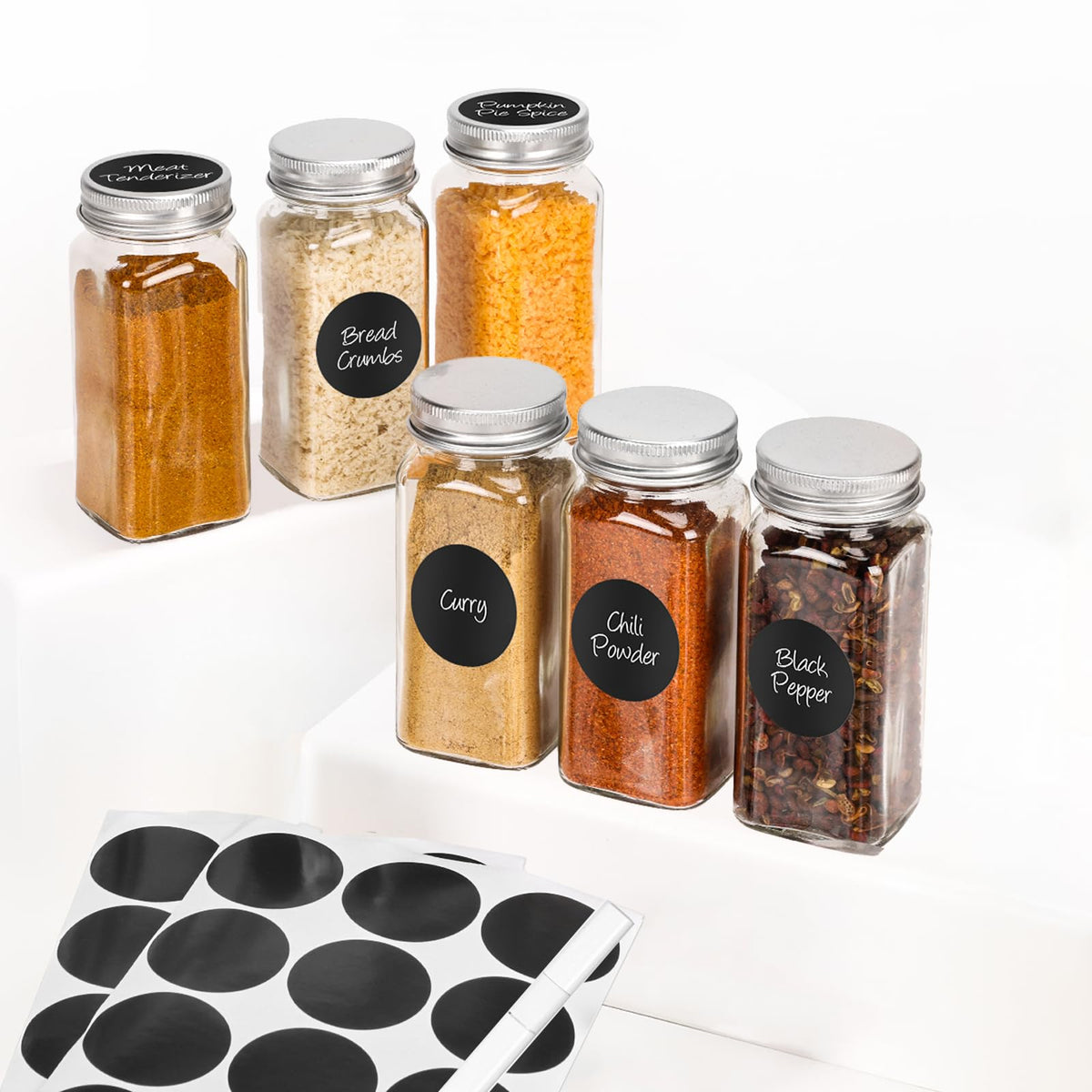 DIDITIME 6Pack Spice Jars with Label, 4oz Empty Square Seasoning Containers