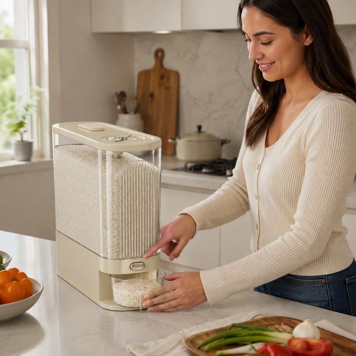 UFORU Rice Dispenser 22LB,Large Rice Storage Container with Measuring Cup