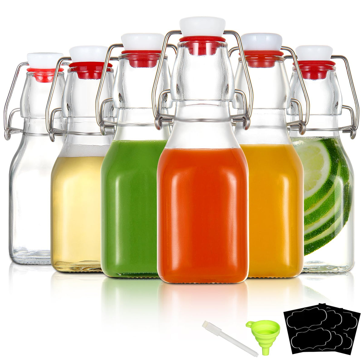 YEBODA 8 oz Clear Swing Top Glass Bottles with Airtight Lids, 9 Pack