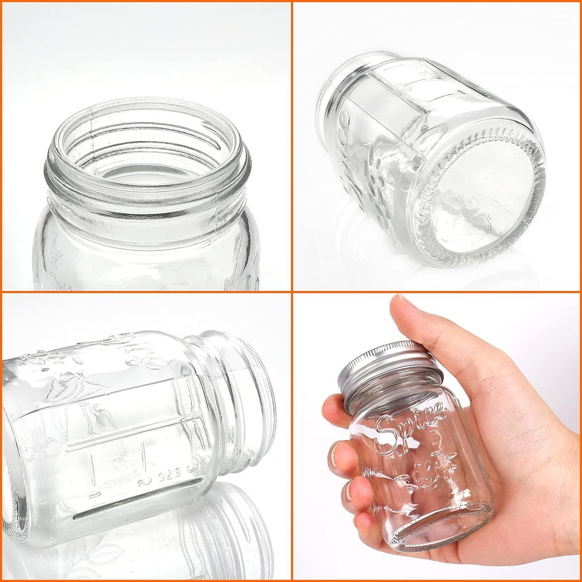 CycleMore 30 Pack 4oz Round Glass Spice Jars with Shaker Lids & Metal Caps