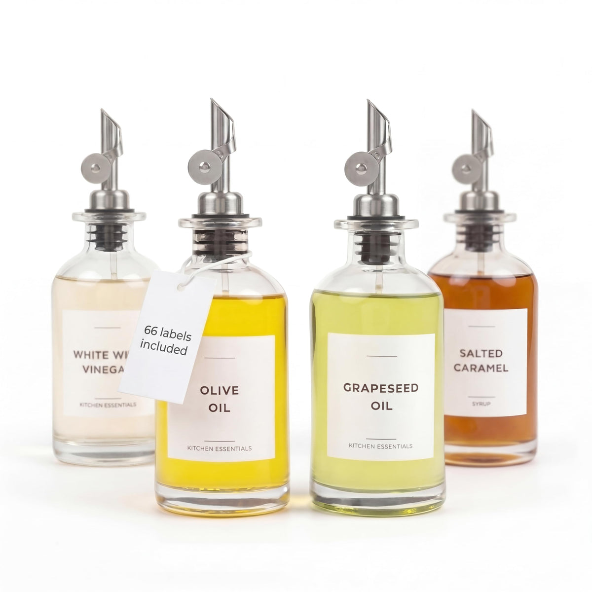 Oil Dispenser for Kitchen, Glass Olive Oil Dispenser Bottle Set of 4, Black