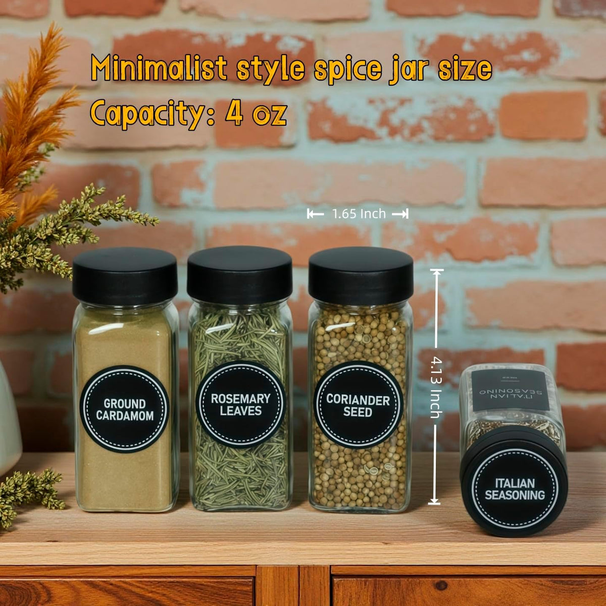 24 Spice Jars with Label, Glass Spice Bottles With Shaker Lids