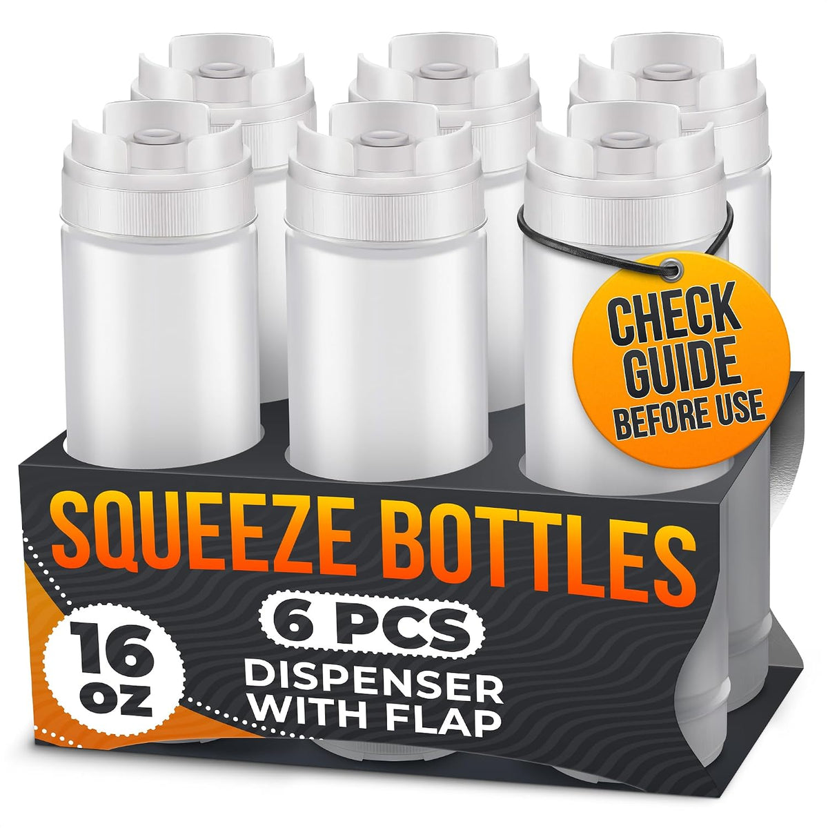 6-Pack Inverted Condiment Squeeze Bottles for Sauces 16 oz, Squirt Bottles