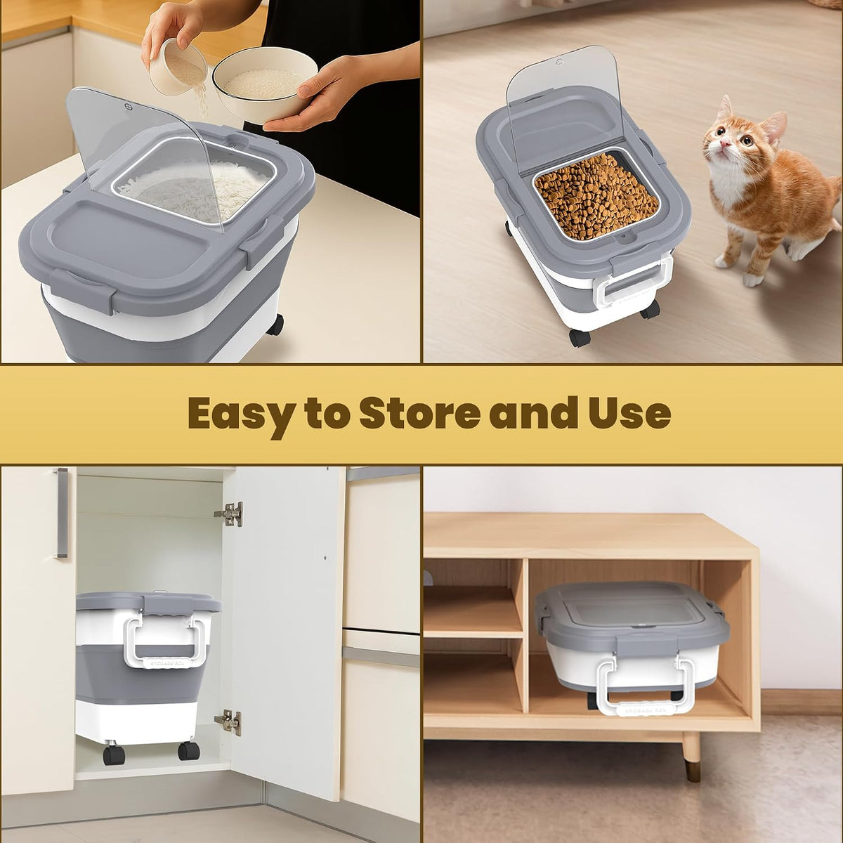 HOYTAMDA 20-30Lbs Rice Container,Collapsible Food Storage Container Wheels