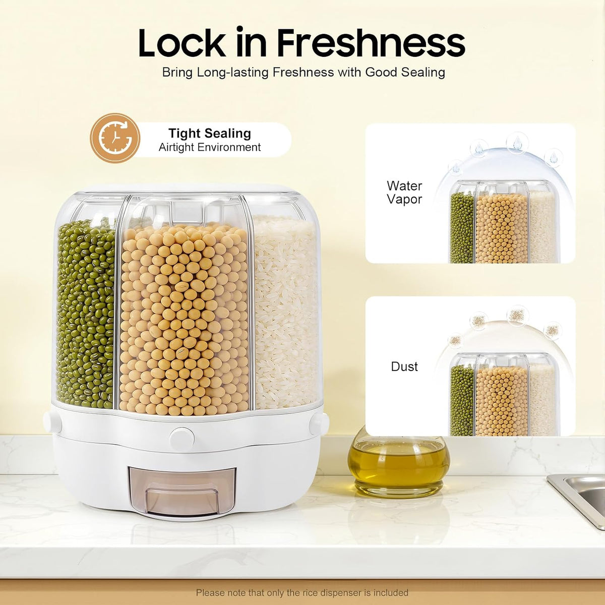 6 Grids Large Rice Food Grain Dispenser, 360° Rotation Rice Container With Six Storage Compartments, Pantry Storage Container For Storing Flour, Nuts, Coffee Beans, Sweets, Cereals