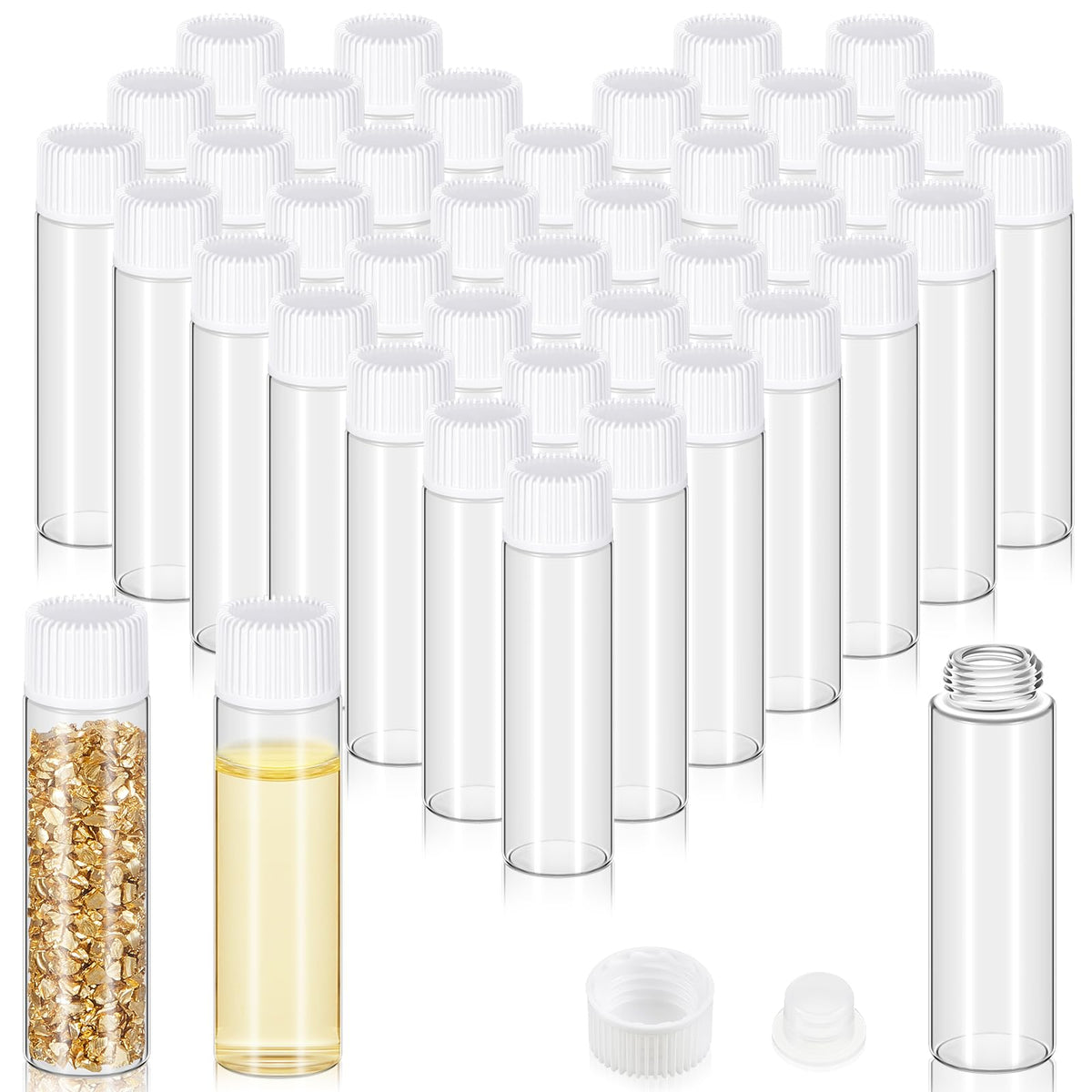 Lallisa 80 Pcs 5 ml Glass Vials with Screw Caps, Leakproof Small Glass Bottles Bulk, Mini Sample Vials with Plastic Stopper for Essential Oils, Sample, DIY Craft (Clear with Black Cap)