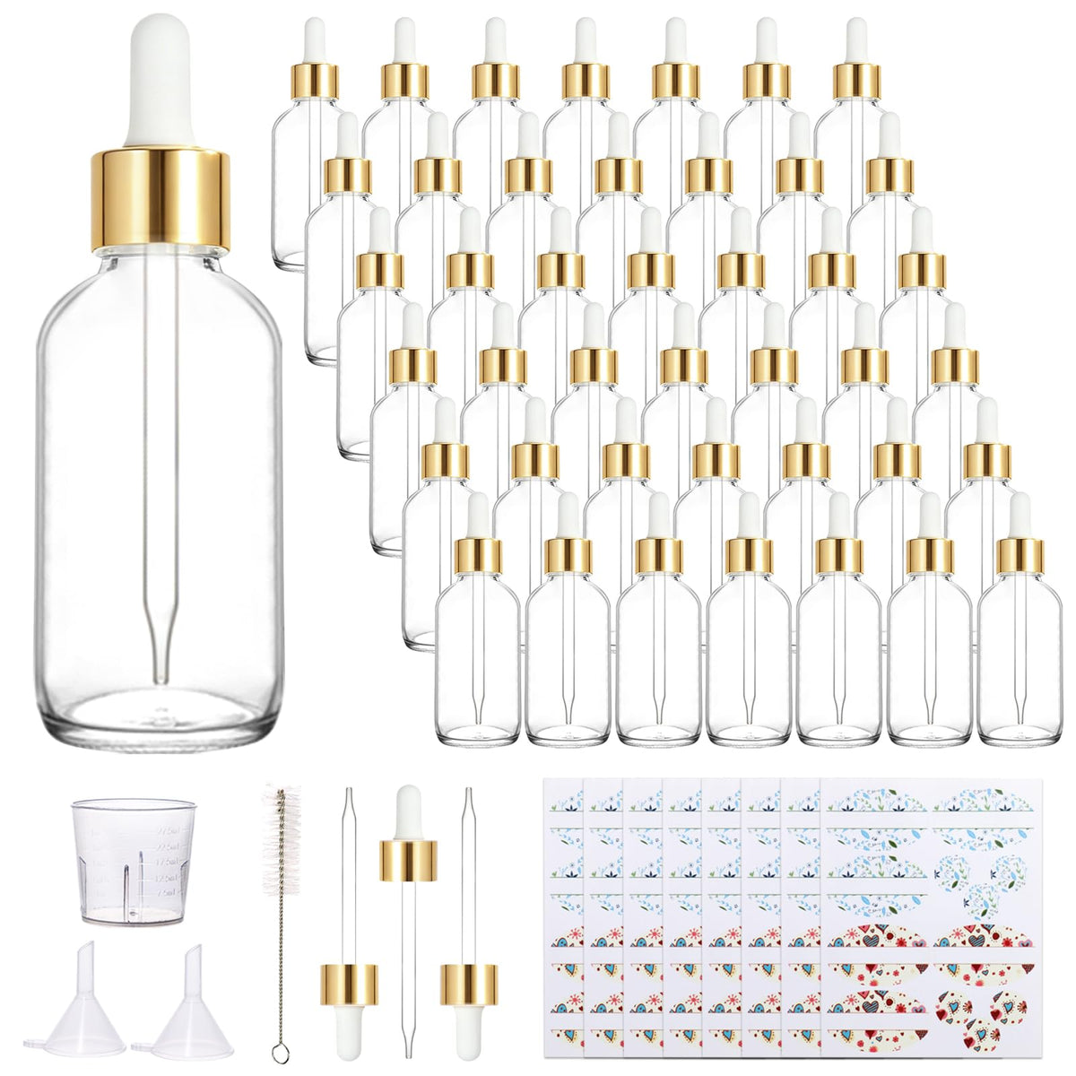 42 Pack 4oz Clear Glass Bottles with Glass Eye Droppers