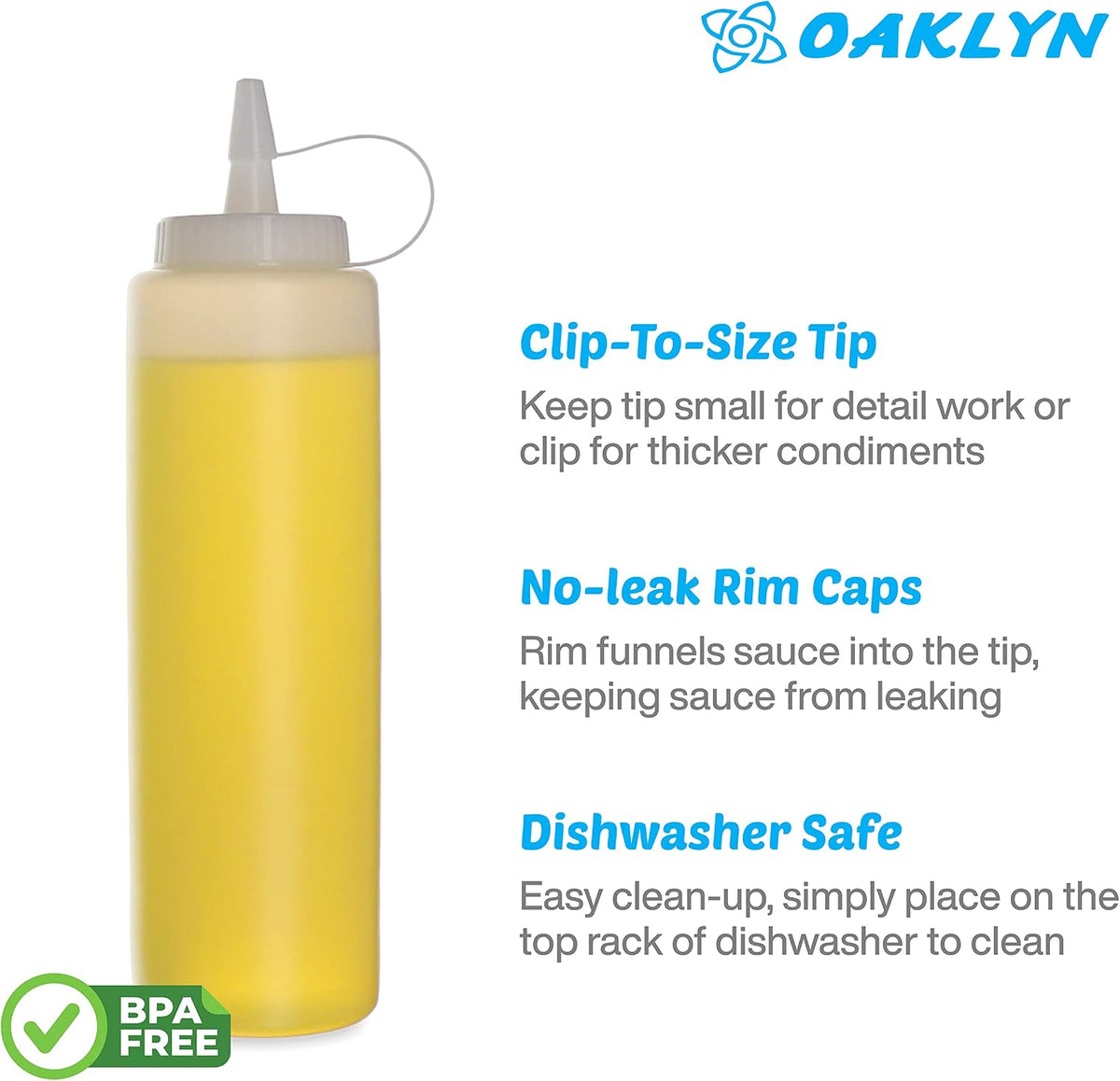 Oaklyn Squirt Bottles, BPA-Free Condiment Squeeze Bottles, 16oz, 6 Pack