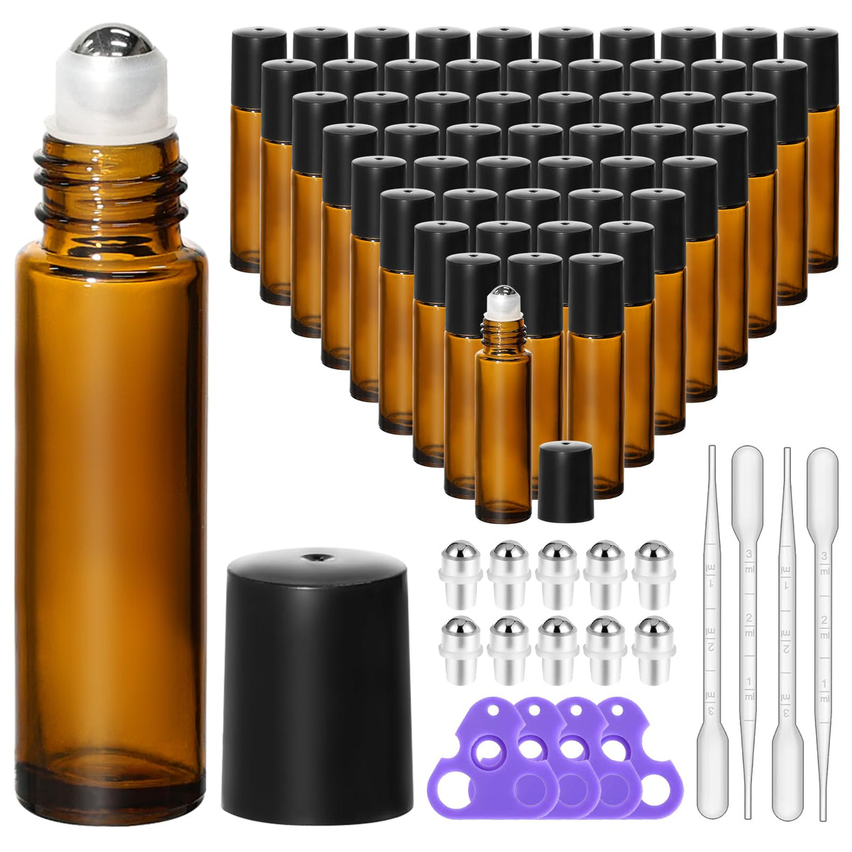 KEYWING 10ml Clear Glass Roller Rottles for Essential Oils, 54 Pack