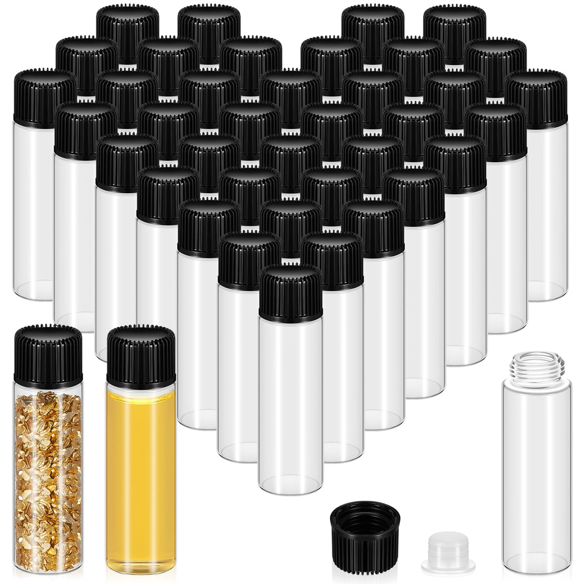 Lallisa 80 Pcs 5 ml Glass Vials with Screw Caps, Leakproof Small Glass Bottles Bulk, Mini Sample Vials with Plastic Stopper for Essential Oils, Sample, DIY Craft (Clear with Black Cap)