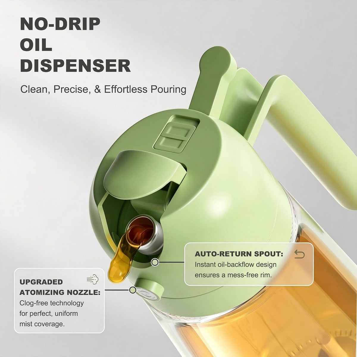 Pure Future 2-in-1 Olive Oil Sprayer for Cooking, Dispenser Bottle (Green)