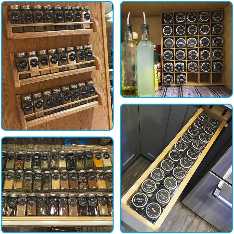 AOZITA 24 Pcs Glass Spice Jars with Labels - 4oz Empty Square Spice Bottles Containers, Condiment Pot, Shaker Lids and Airtight Metal Caps - Silicone Collapsible Funnel