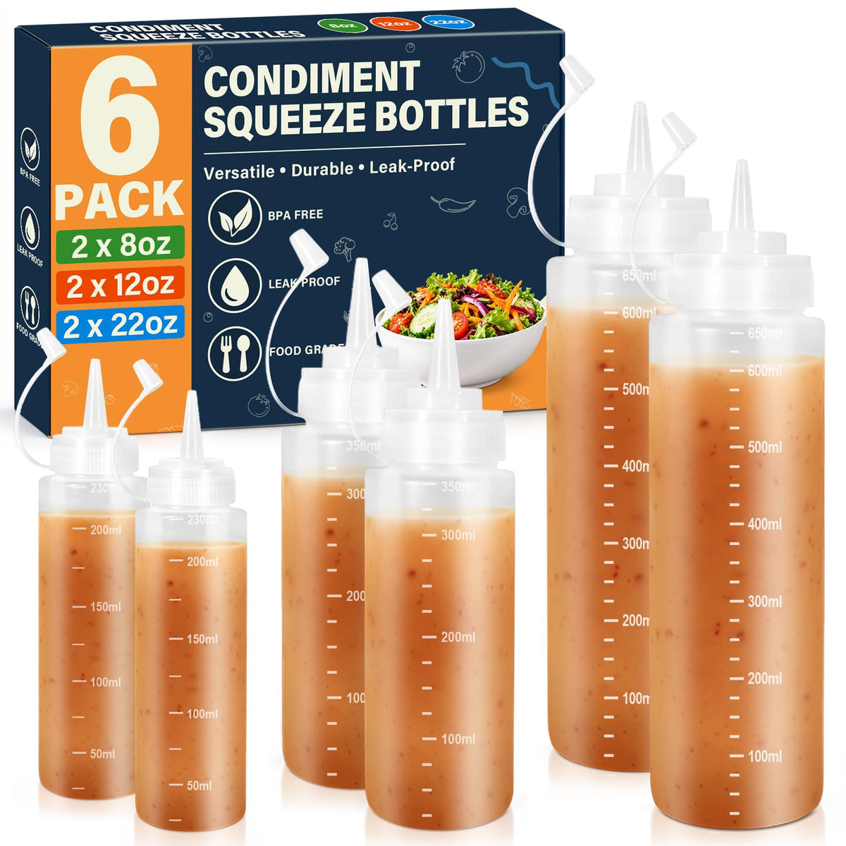 16 oz Condiment Squeeze Bottles, Squeeze Bottles for Sauces, Syrup Bottles