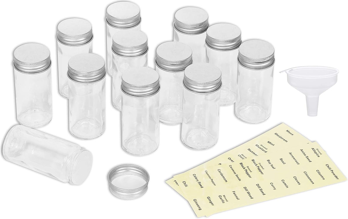 Simple Houseware Spice Jars 3-oz Round Glass Bottles, 12 Pack