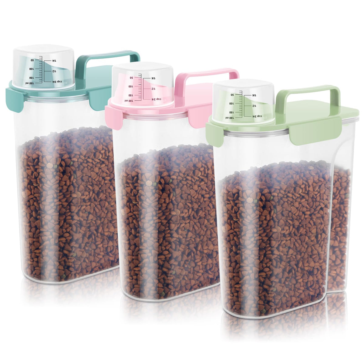LEAWALK 5-7Lbs Dog Cat Food Storage Container with Upgraded Large Nozzle BPA-free, 4 Snap Seals Plastic Pet Food Storage Containers with Handles are Easy to Clean and Carry