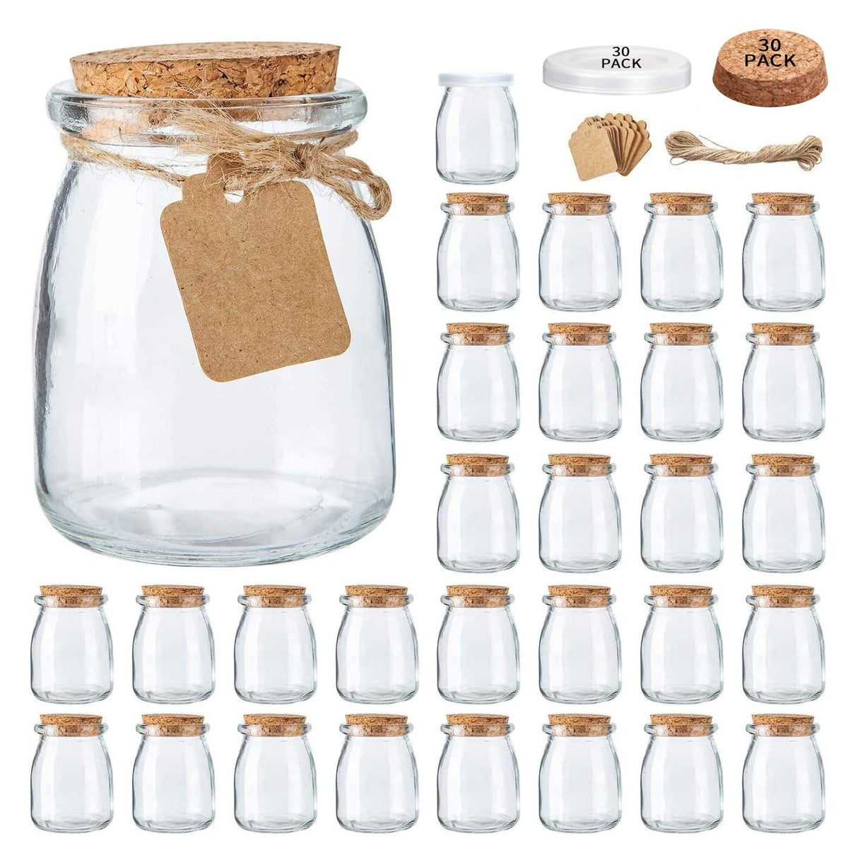 7 oz Glass Jars with Lids,Mini Yogurt Jars 30 Pack, Apothecary Jars