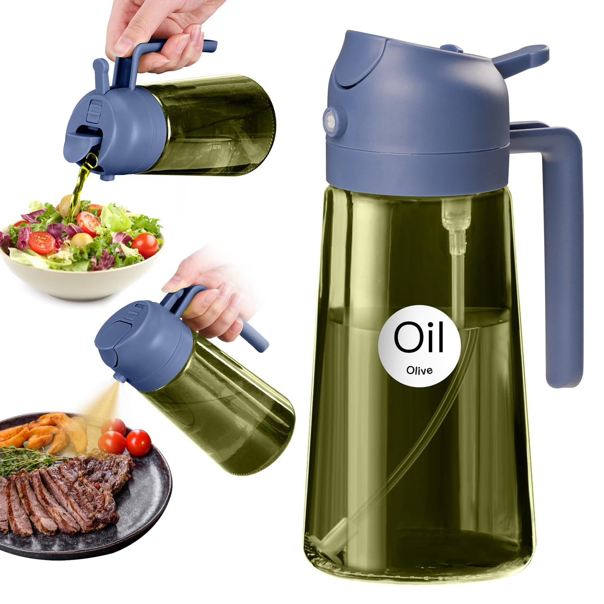 YARRAMATE 16 oz 2-in-1 Dark Glass Olive Oil Sprayer & Dispenser, BlackGreen