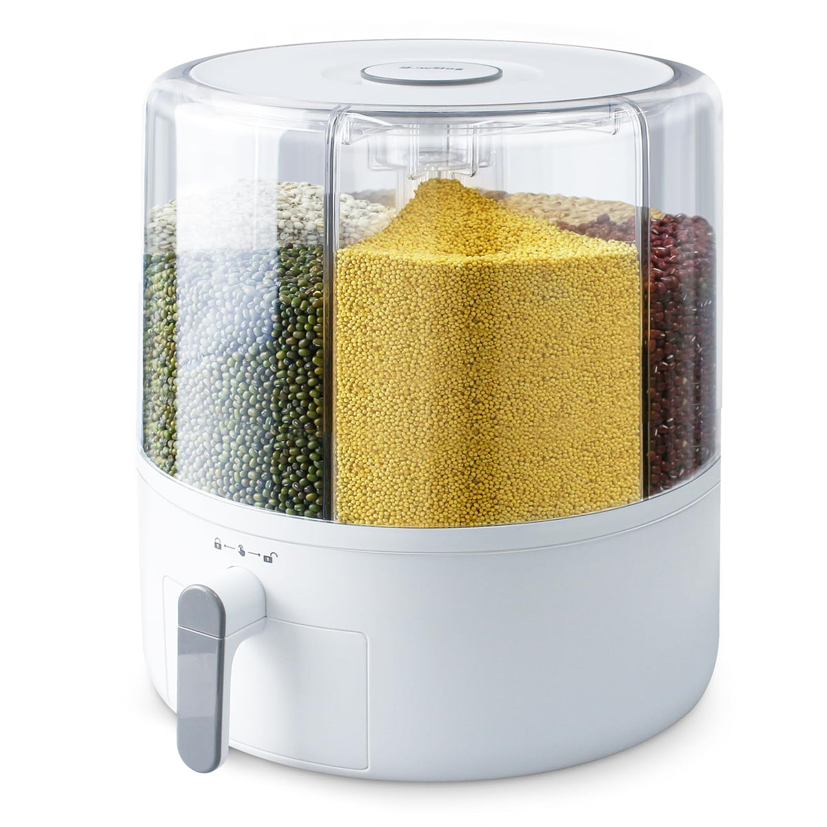 16lb Grain and Rice Storage Container, 360° Rotating 6 Grid Grain Dispenser
