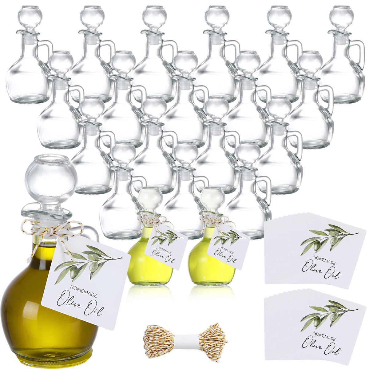 Vesici 20 Set 3.5 oz Mini Olive Oil Glass Bottle with Stopper, Party Favors