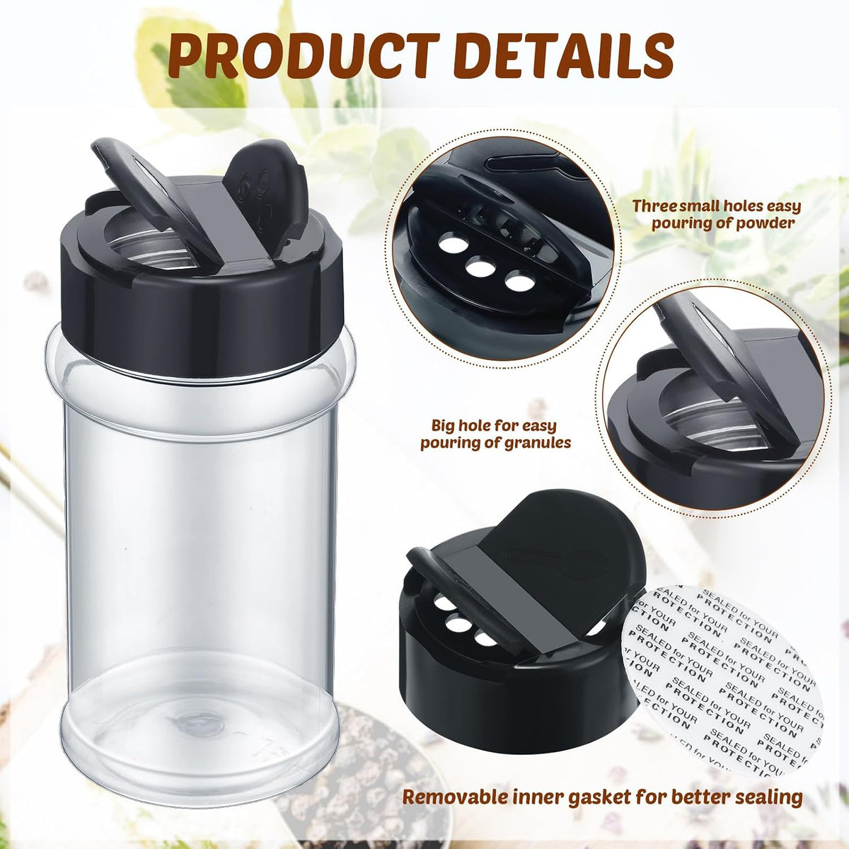 Jadive 36 Pcs Plastic Spice Jars with Shaker Lids, 5.5oz, Black