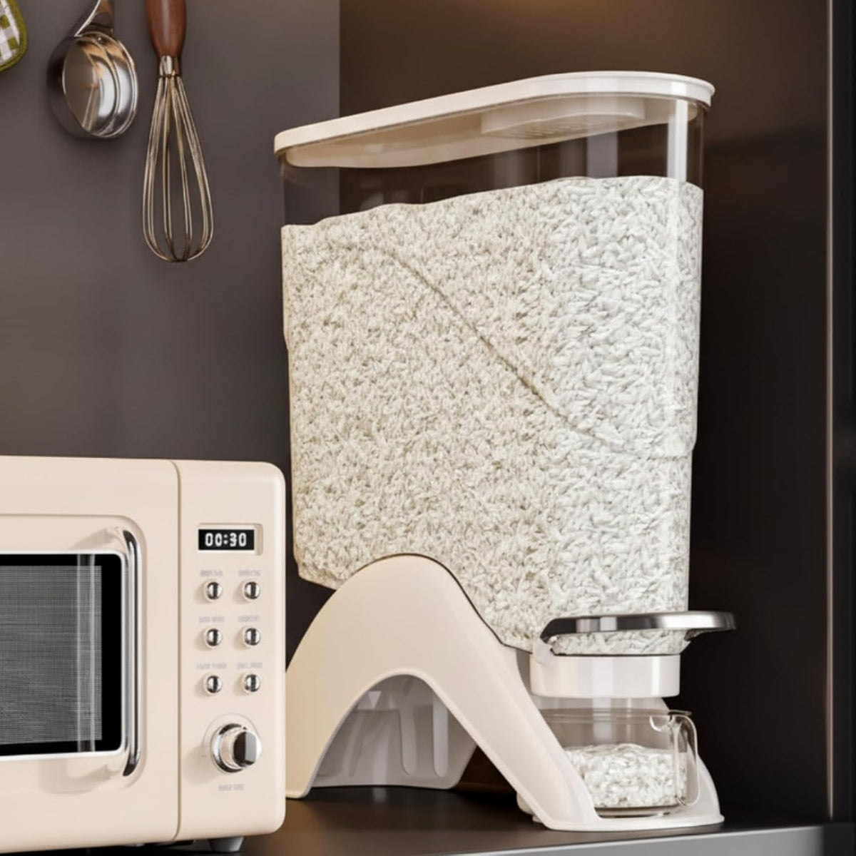 Baoblaze Airtight Grain Dispenser with Receptacle, Small, White