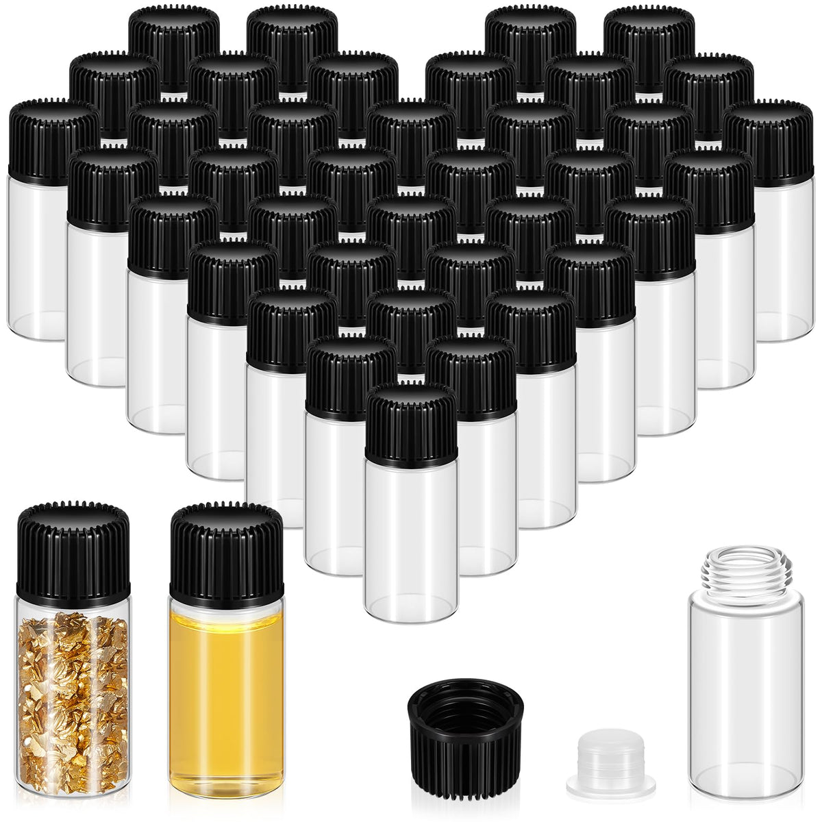 Lallisa 80 Pcs 5 ml Glass Vials with Screw Caps, Leakproof Small Glass Bottles Bulk, Mini Sample Vials with Plastic Stopper for Essential Oils, Sample, DIY Craft (Clear with Black Cap)