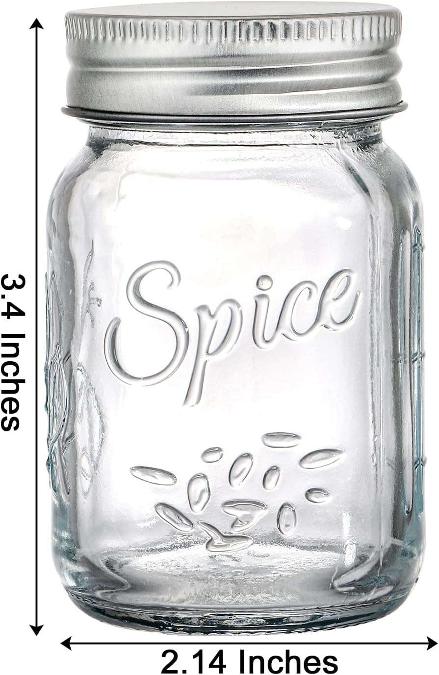 Coloch 30 Pack 4 Oz Glass Mason Spice Jar with Shaker Lids& Labels, Empty Spice Bottle Mini Mason Jars with Airtight Metal Caps and Collapsible Funnel for Herbs & Spices