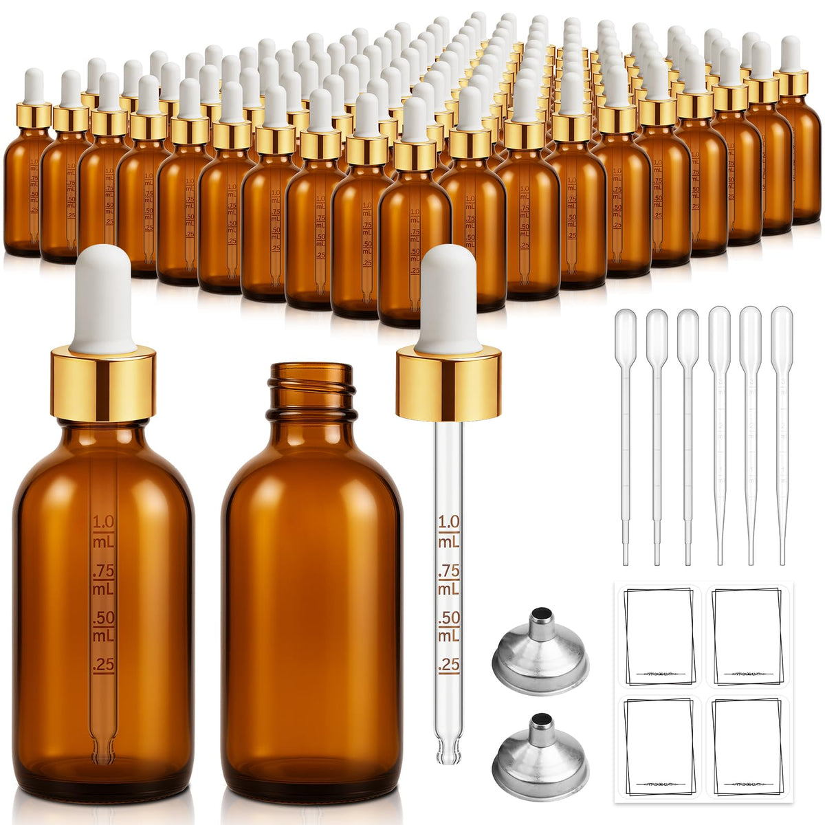Bumobum 24 Pack 2 oz Clear Glass Dropper Bottles, 60ml Tincture Bottles