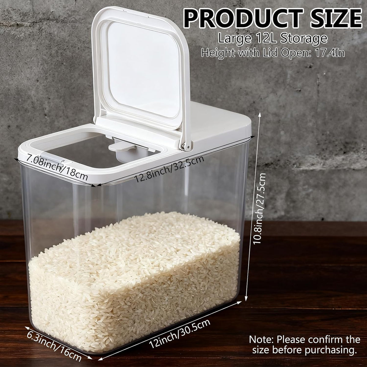 YEXEXINM 20-25 lbs Rice Dispenser with Measuring Spoon 11.4Qt/12L Tall and Narrow Food Storage Flour Bin Large Airtight Food Storage Rice Container for Kitchen Pantry Organization Slim Space-Saving
