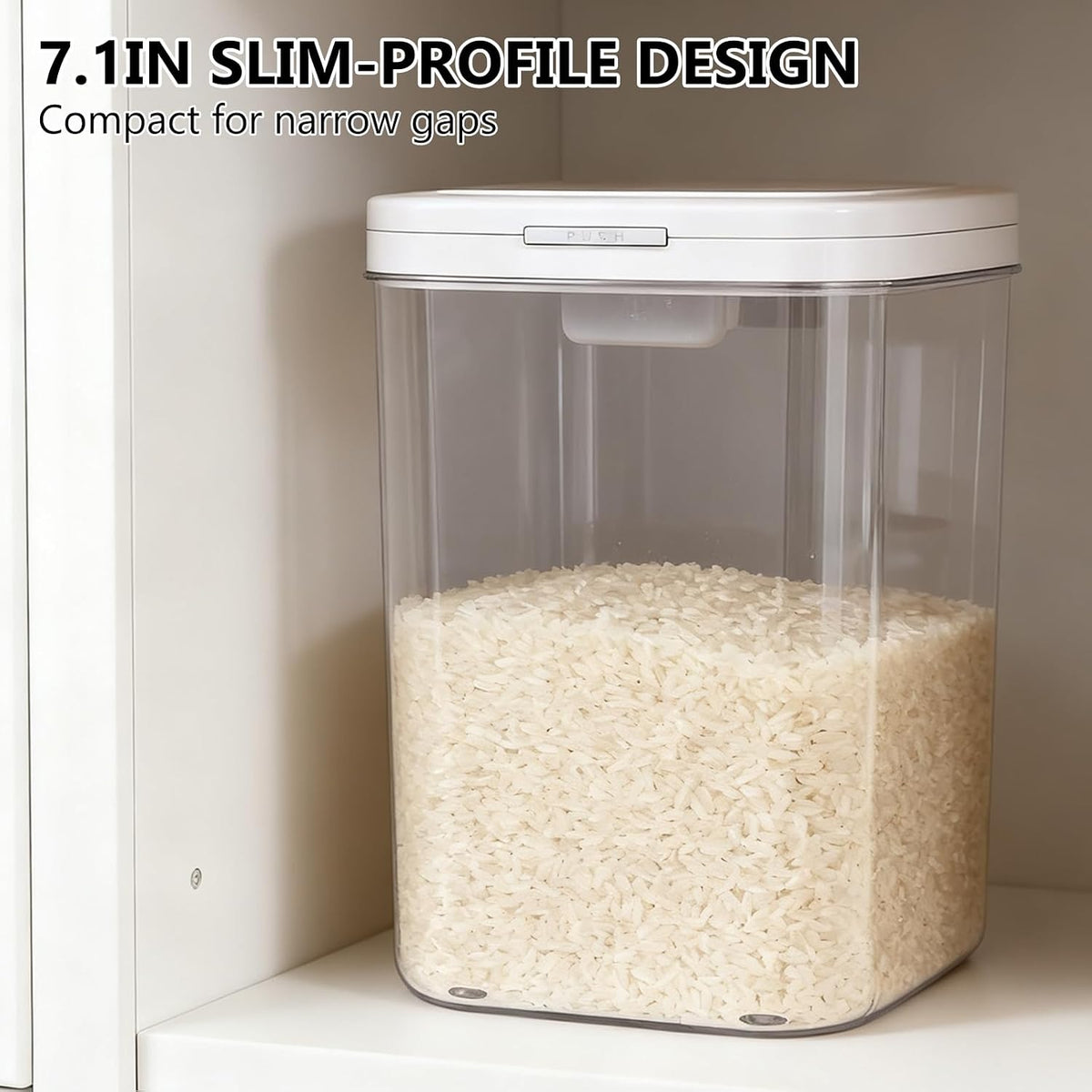 YEXEXINM 20-25 lbs Rice Dispenser with Measuring Spoon 11.4Qt/12L Tall and Narrow Food Storage Flour Bin Large Airtight Food Storage Rice Container for Kitchen Pantry Organization Slim Space-Saving