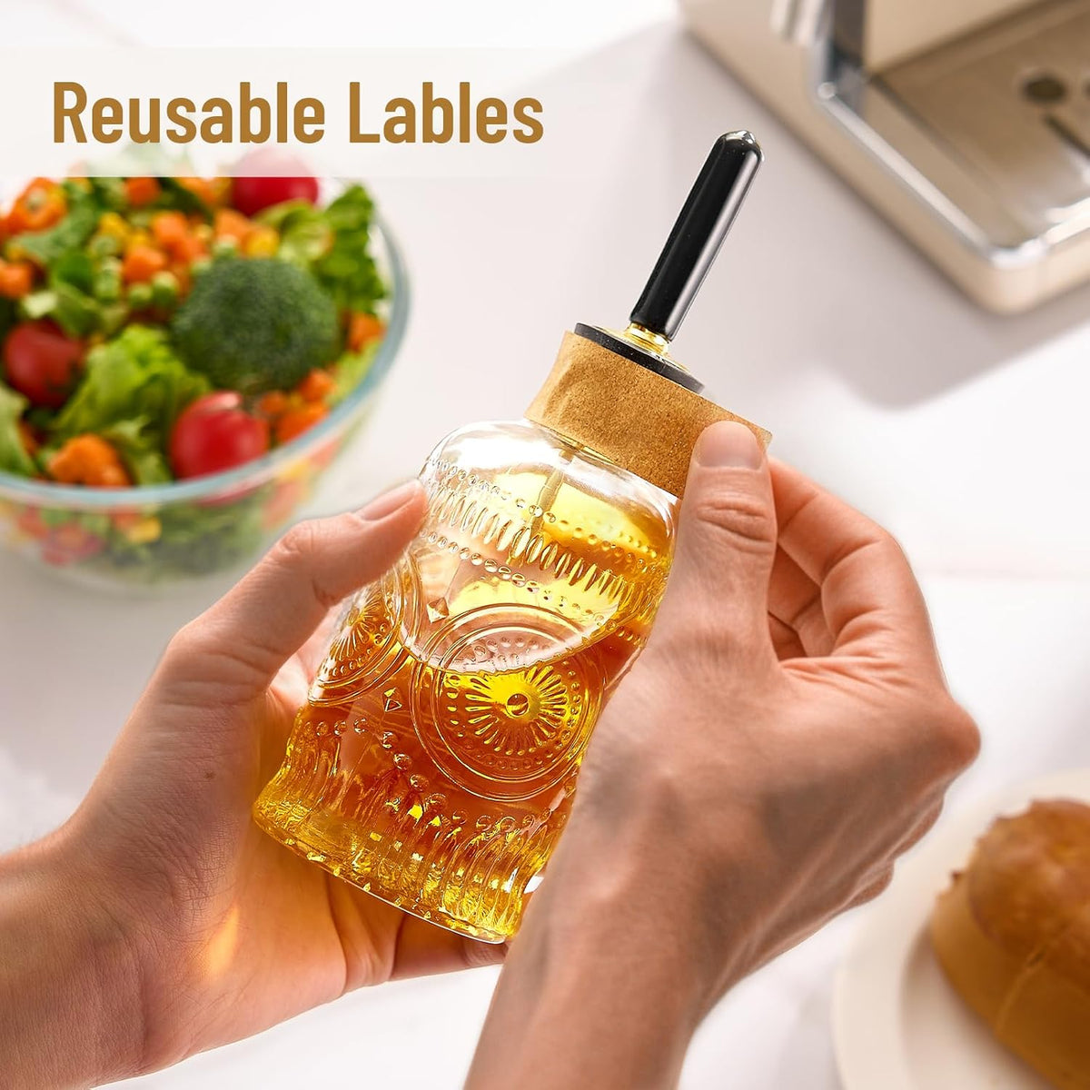 Baalaka Glass Olive Oil Dispenser Bottle Set, 7 oz, 2 Pack